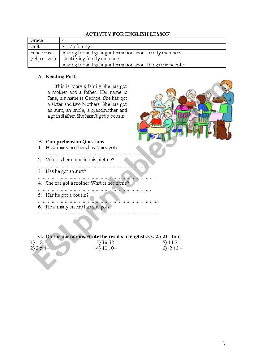 family worksheet