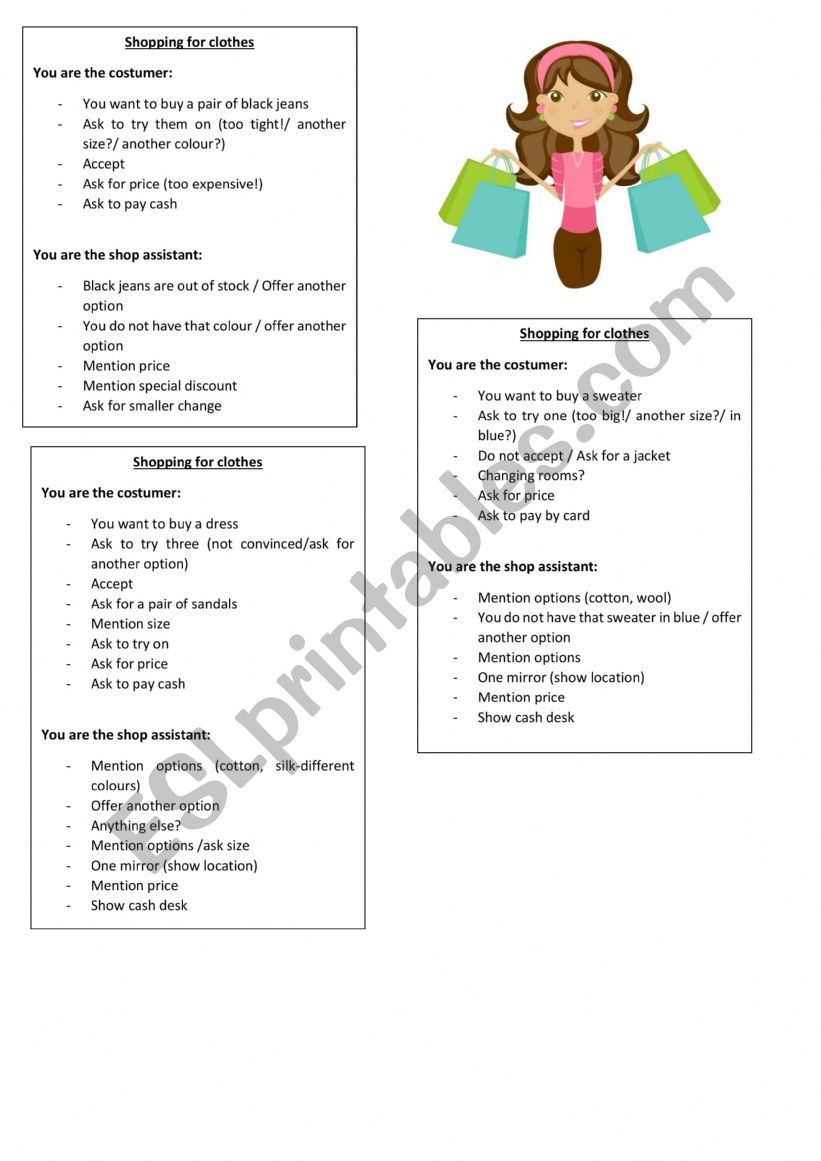 Shopping for clothes worksheet