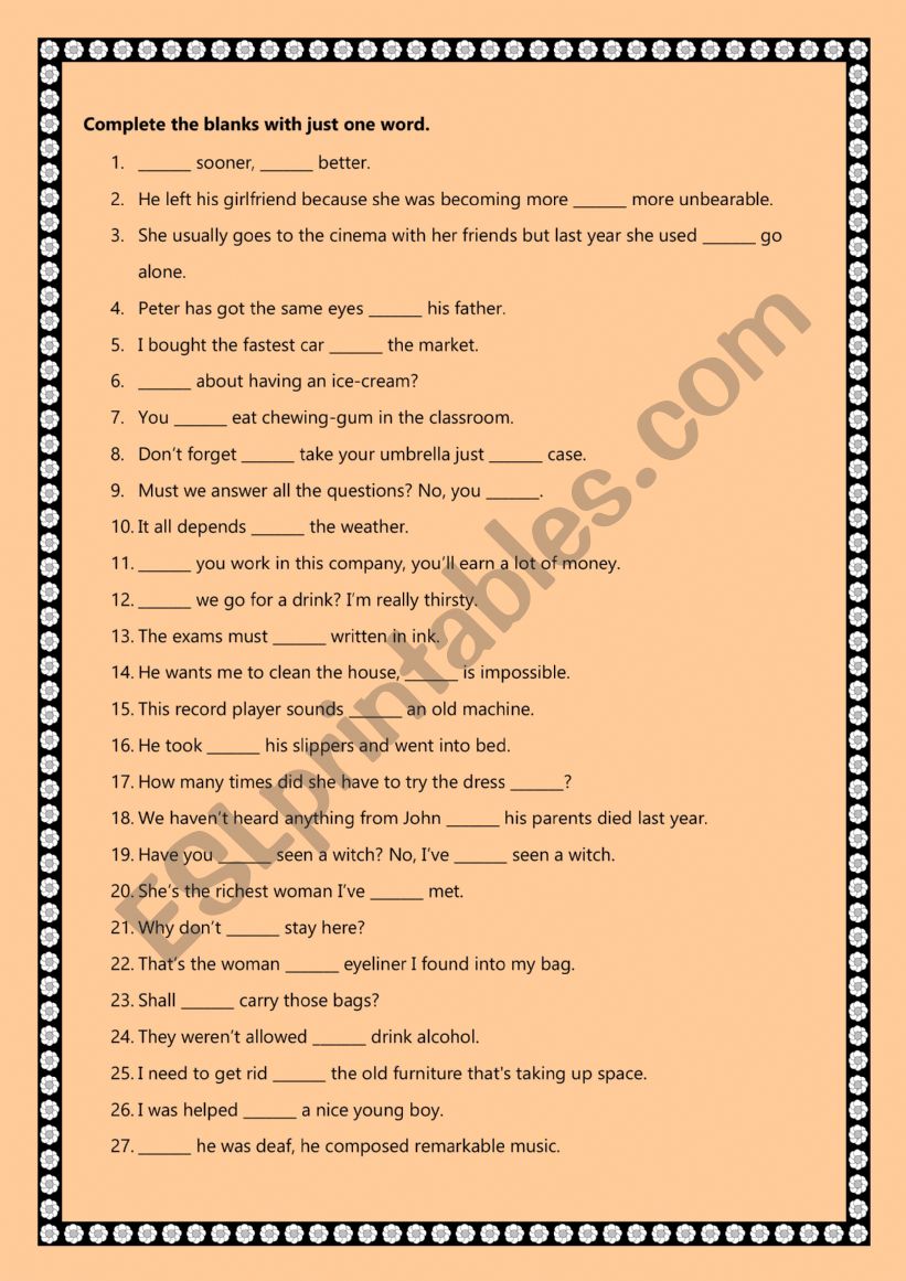Complete the blanks worksheet