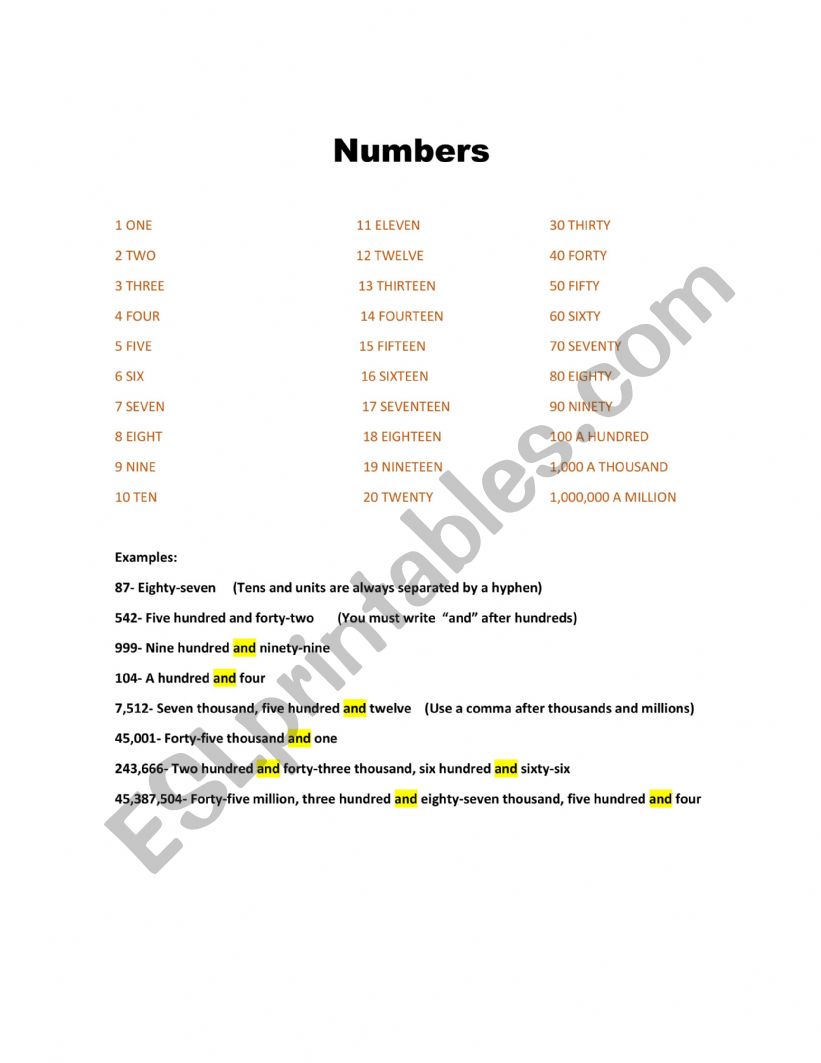 Big Numbers worksheet