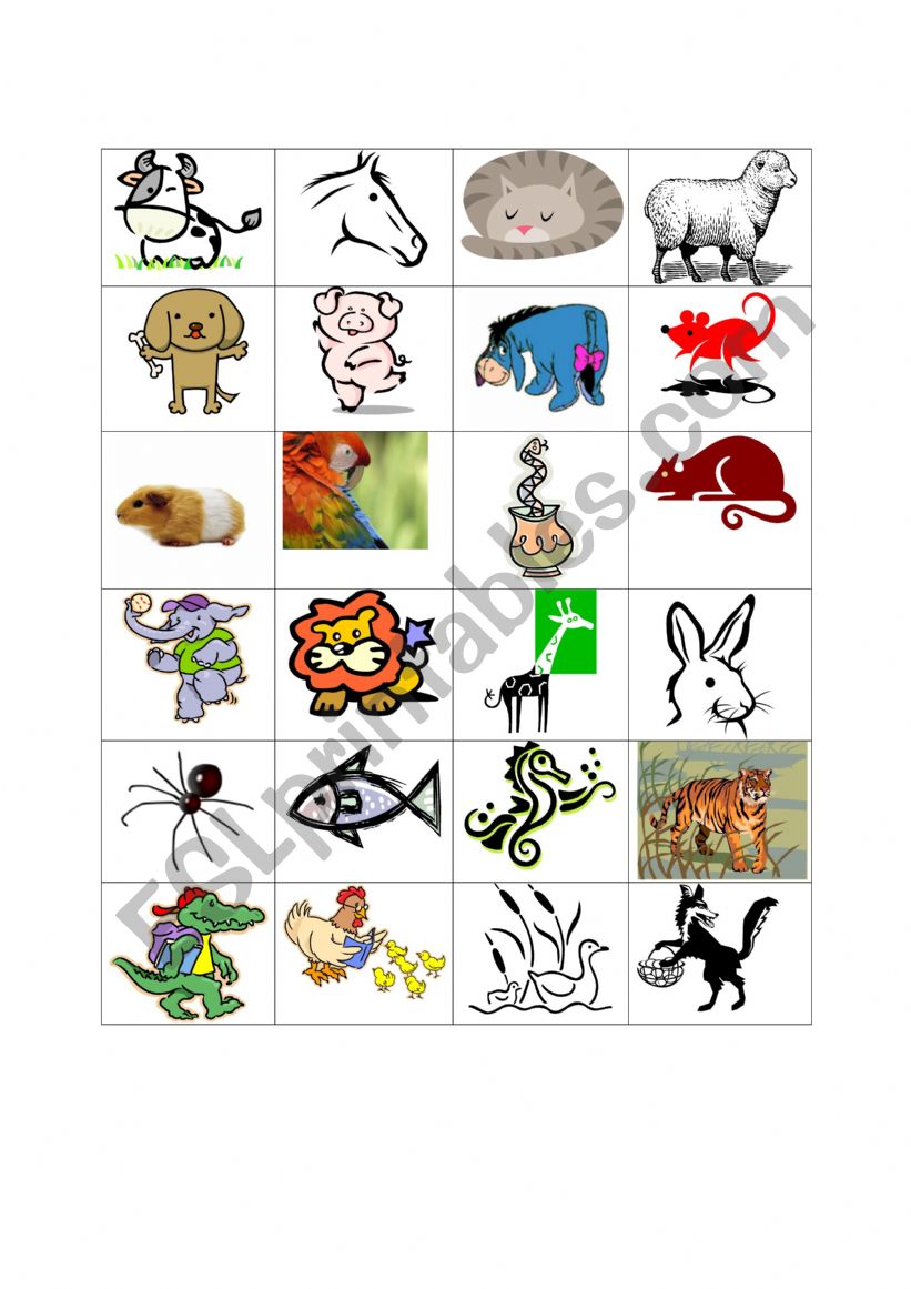 Animal bingo worksheet