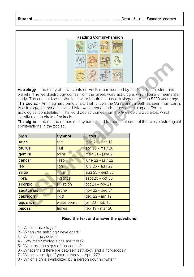 Astrology - part 1 worksheet