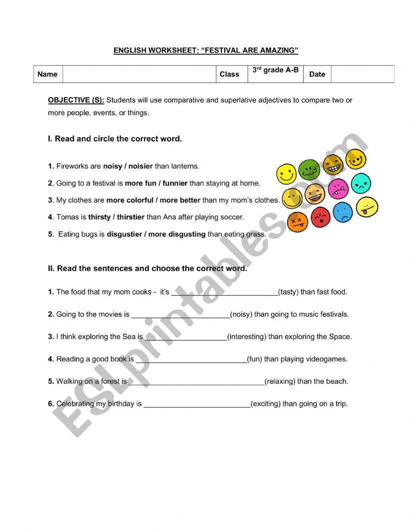 Comparative adjectives worksheet