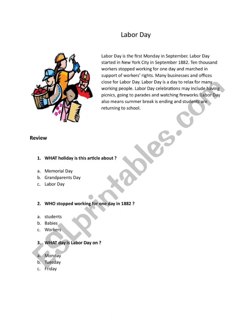 Labor Day worksheet