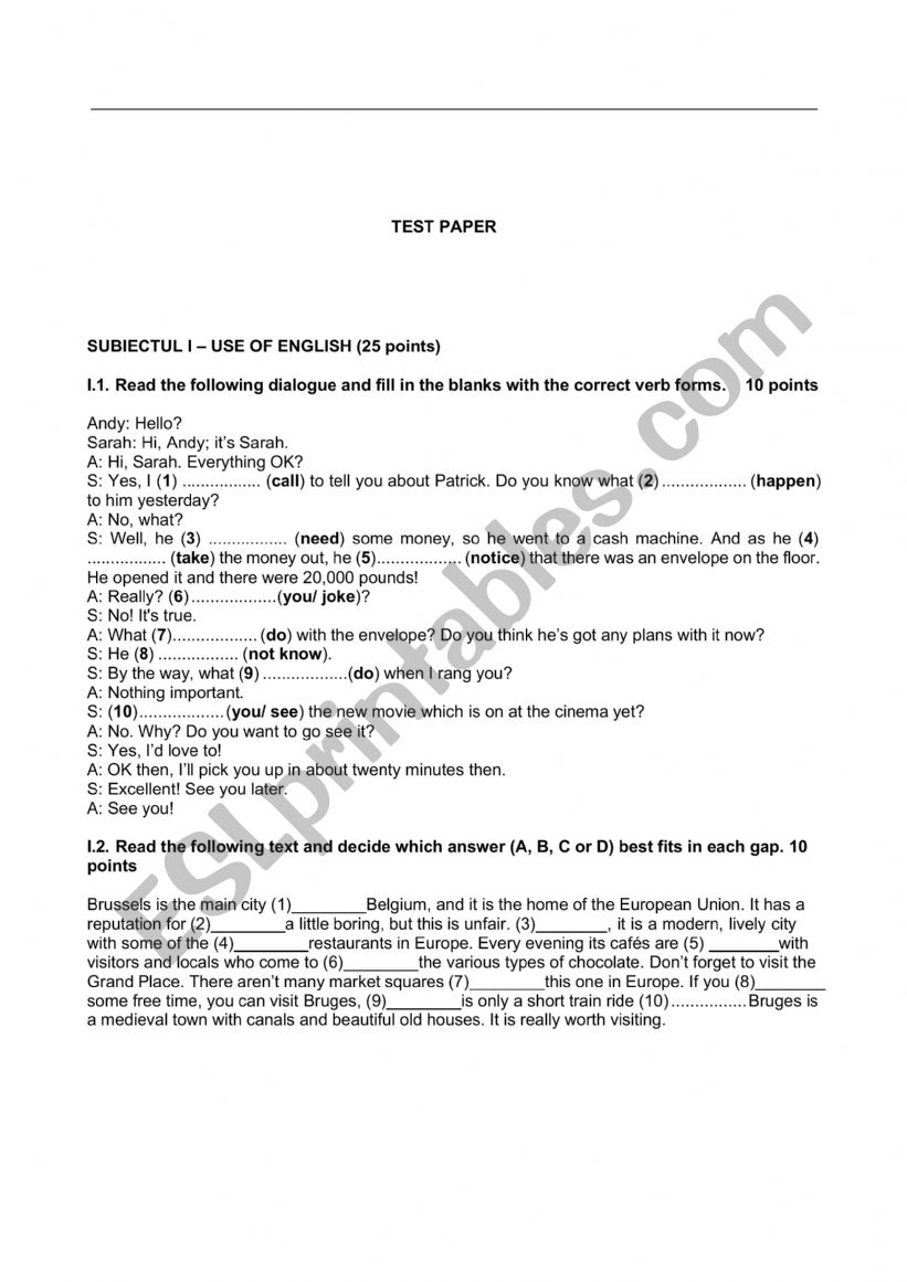 test  worksheet