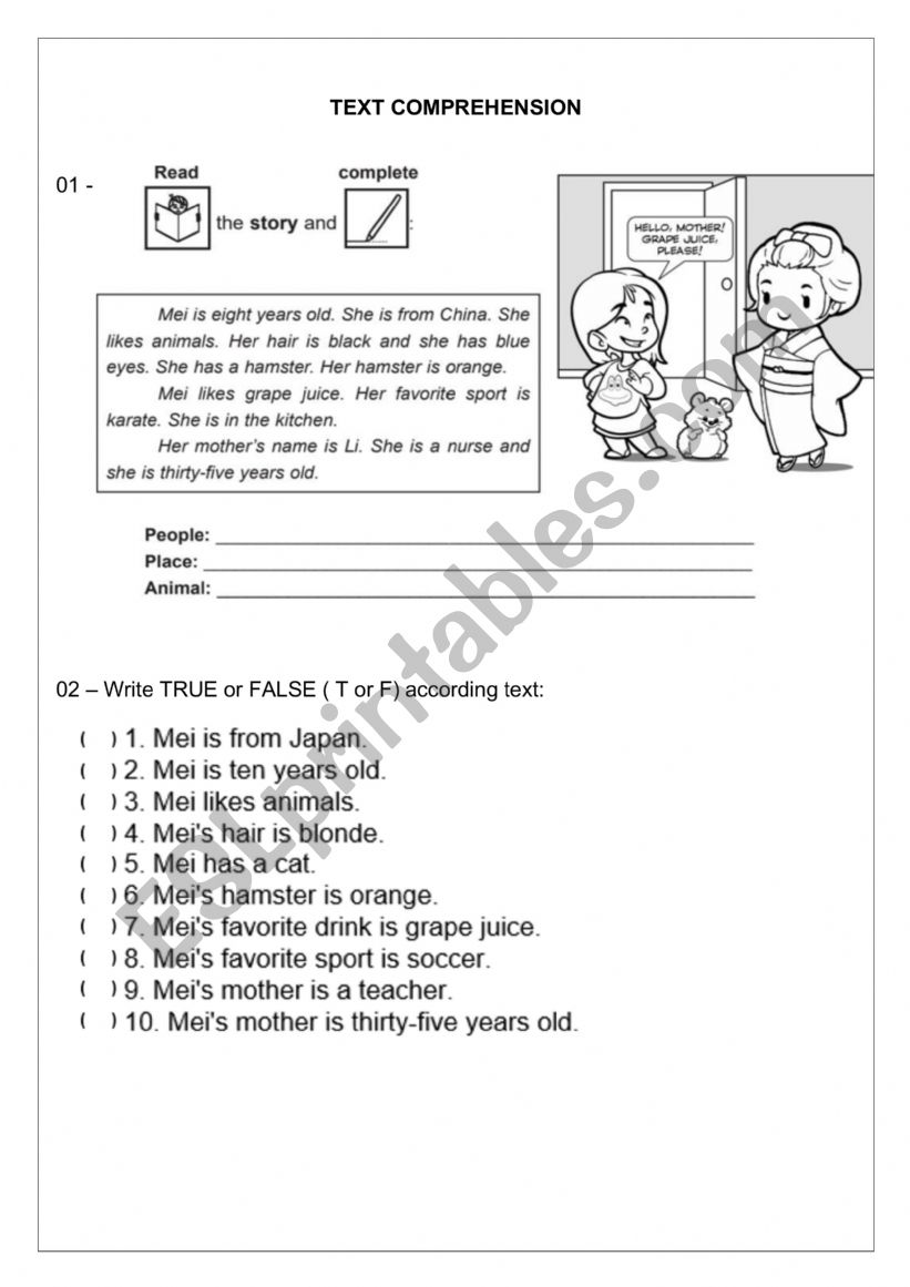 MEI, A CHINESE GIRL worksheet