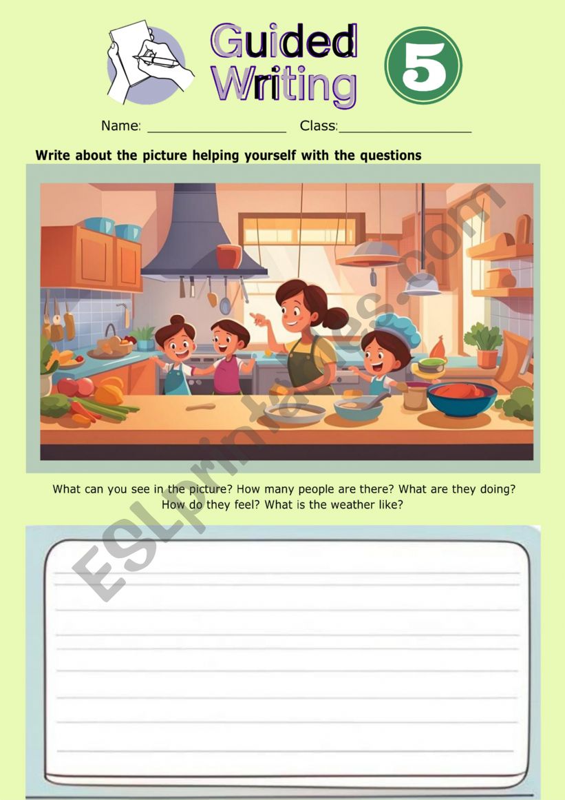 Guided writing 5- the kitchen worksheet