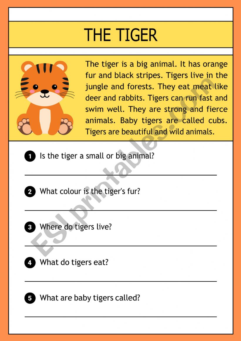 The tiger -  reading comprehension