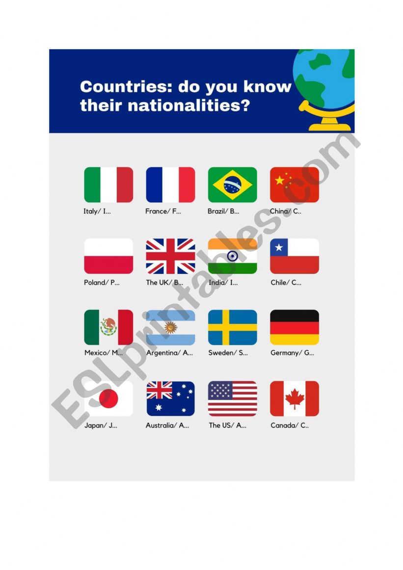 Nationalities in English worksheet