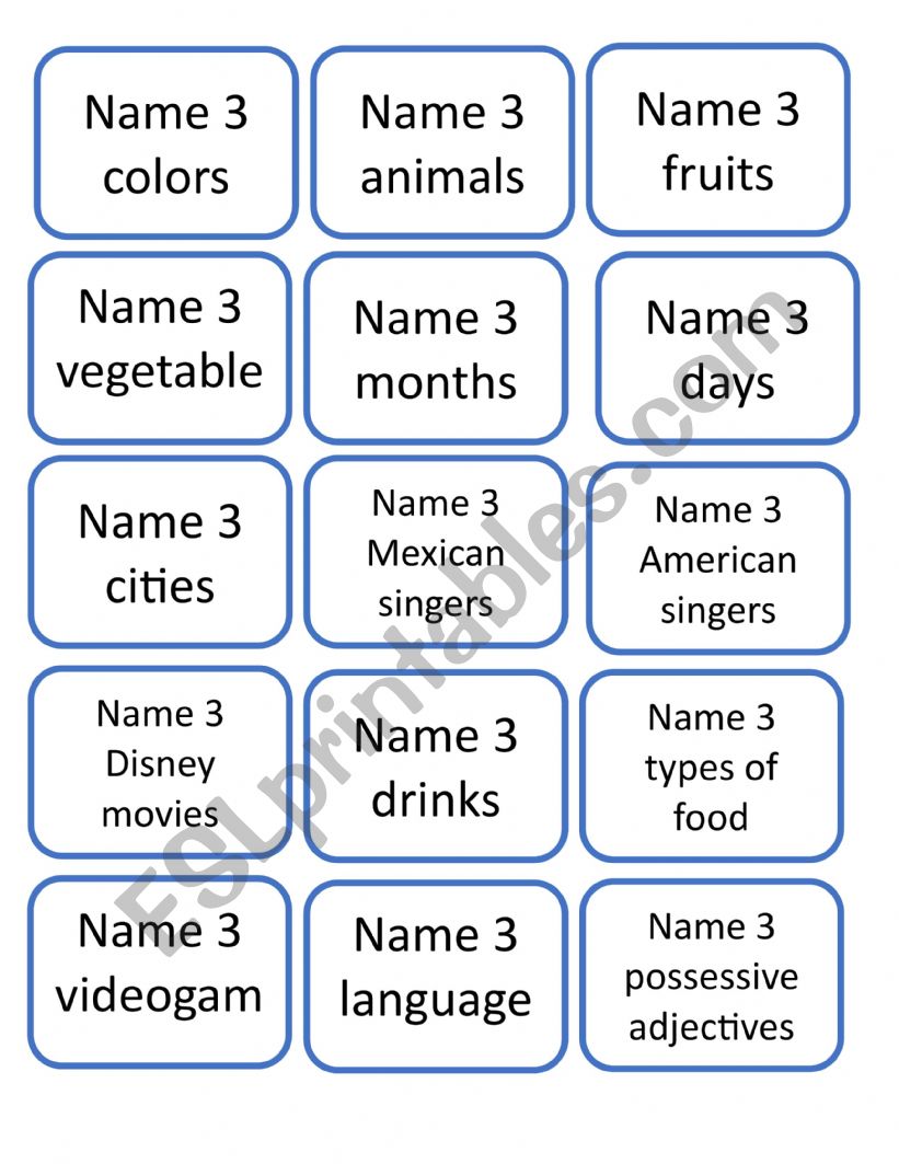 5 second game worksheet