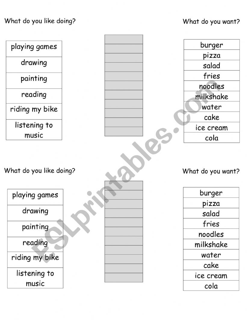 what do you like doing  worksheet