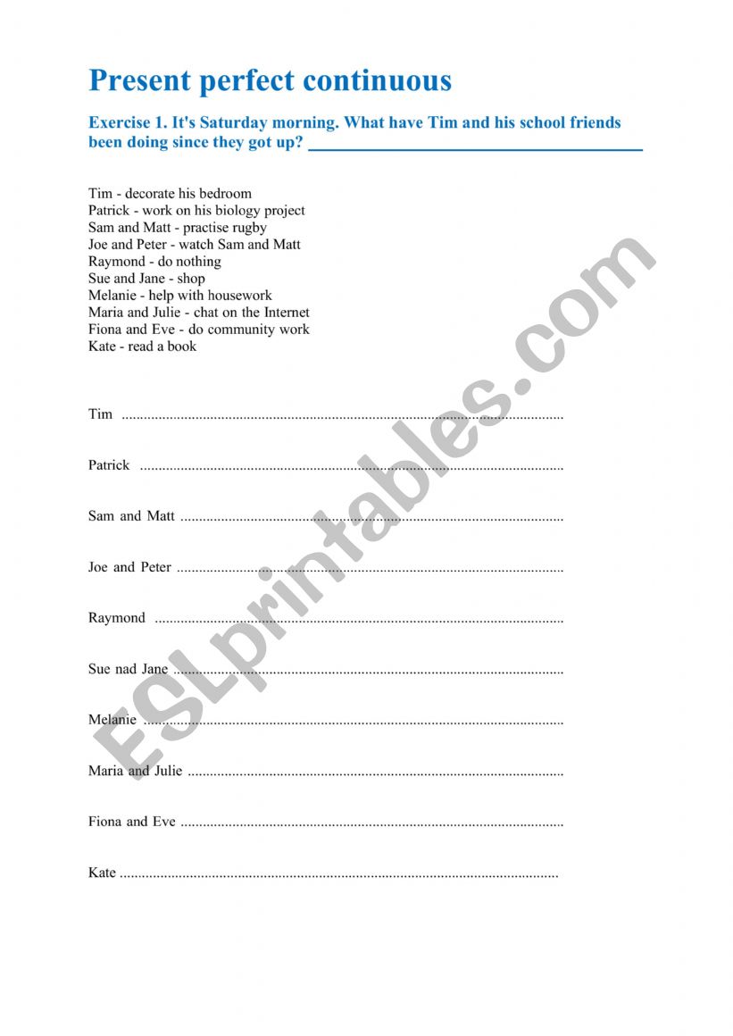 Present perfect exercises worksheet