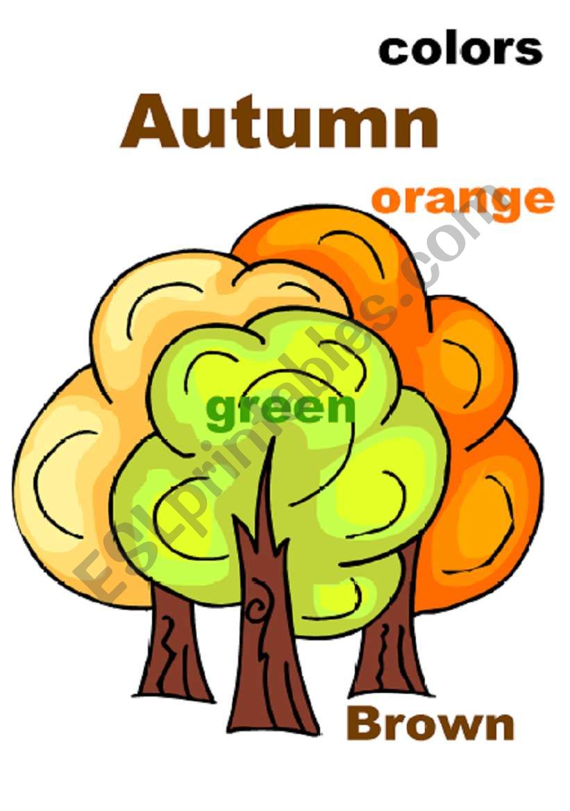 Autumn colors flashcard worksheet