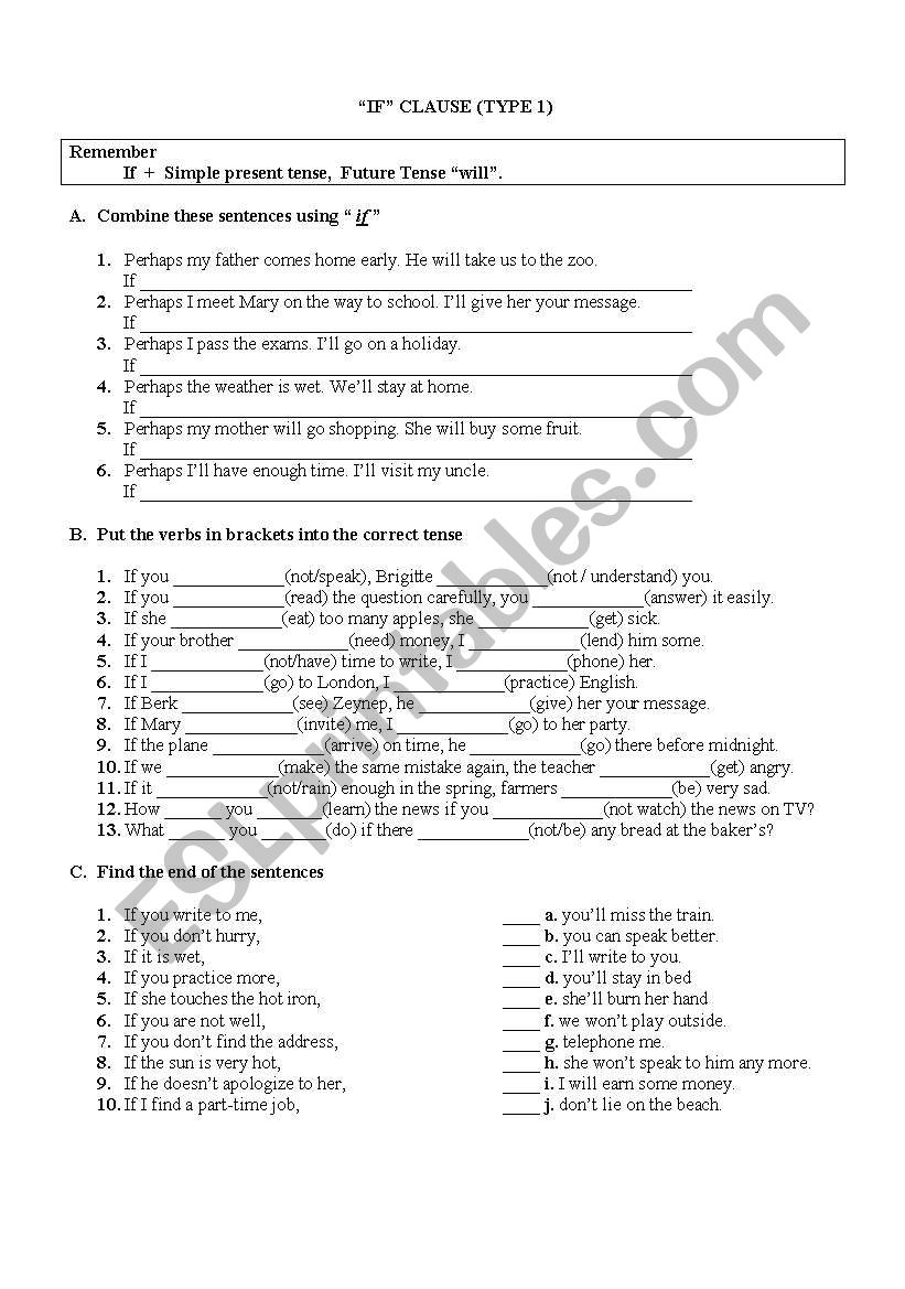 if clause for 8 grades worksheet