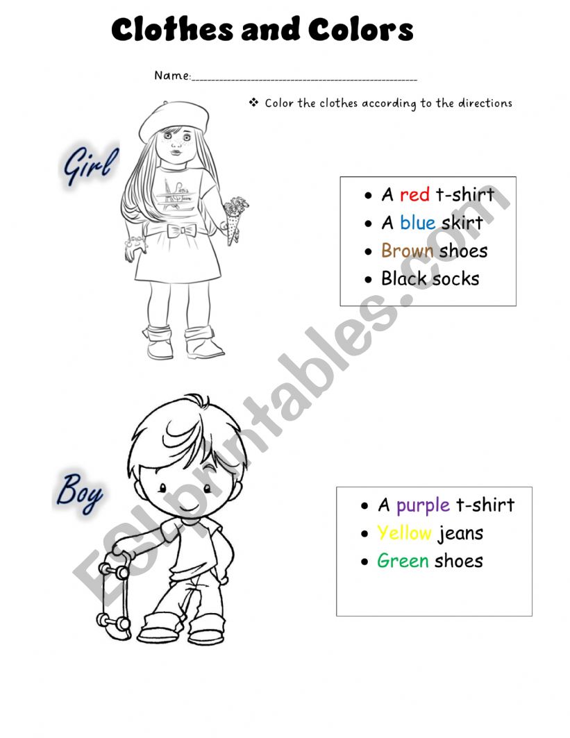 Clothes and colours worksheet