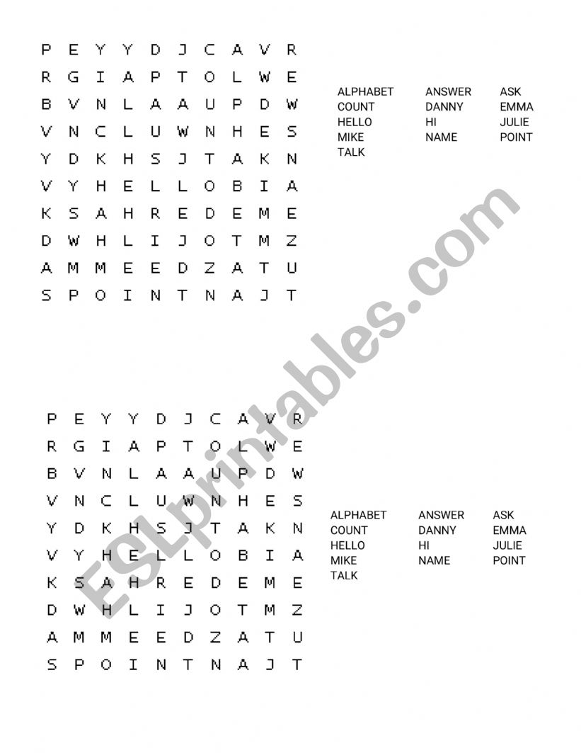 Word search worksheet
