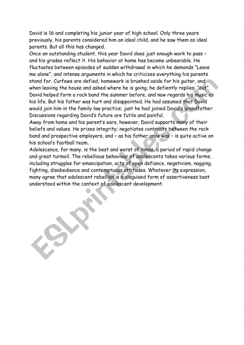 family matters worksheet