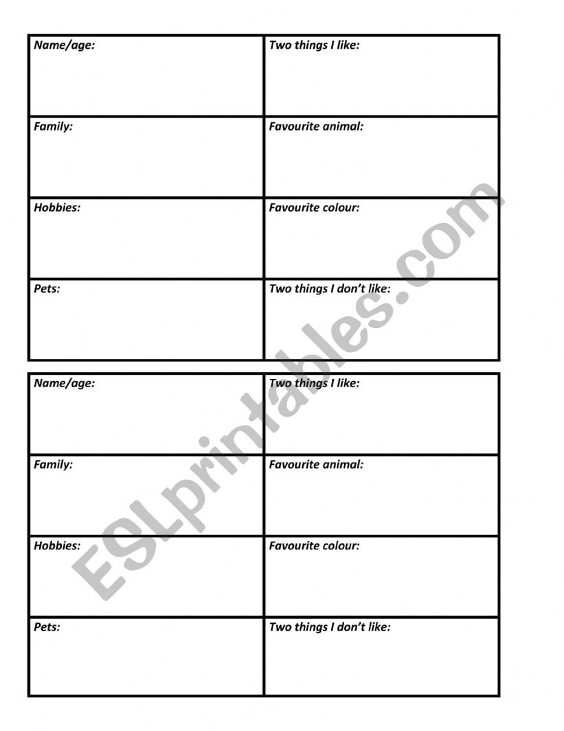 ID card worksheet