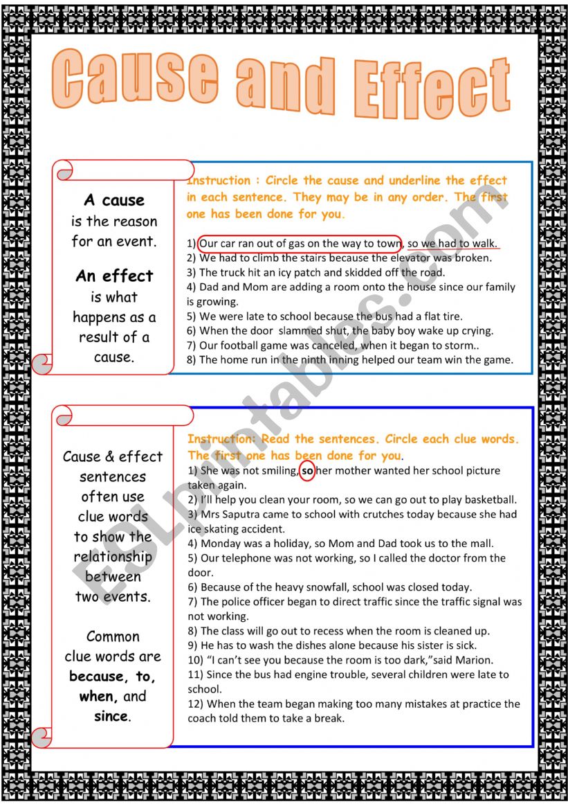 CAUSE AND EFFECT worksheet