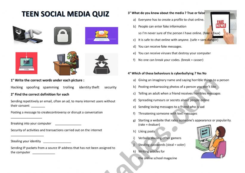 SOCIAL MEDIA QUIZ worksheet