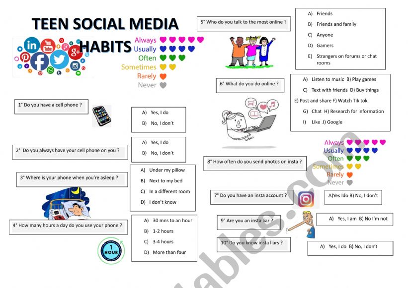 Social Media Habits Pair Work worksheet