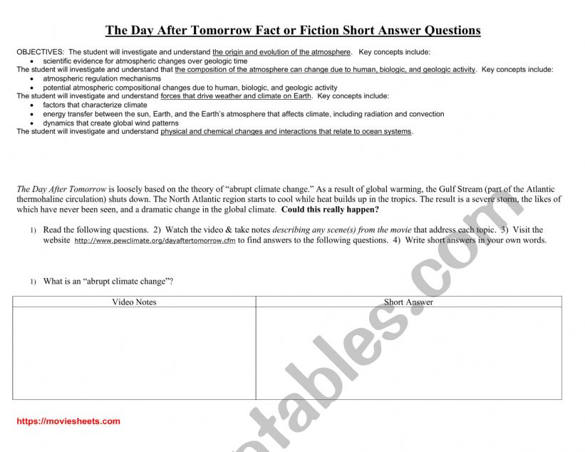 the day after tomorrow worksheet