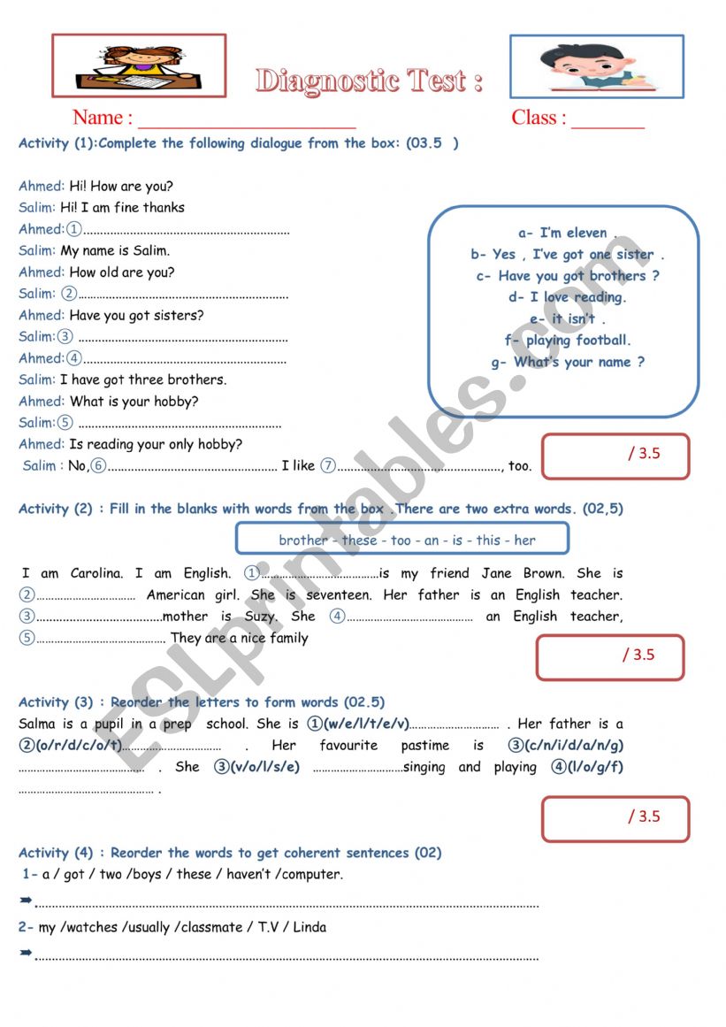 7th FORM DIAGNOSTIC TEST (WITH ANSWERS)