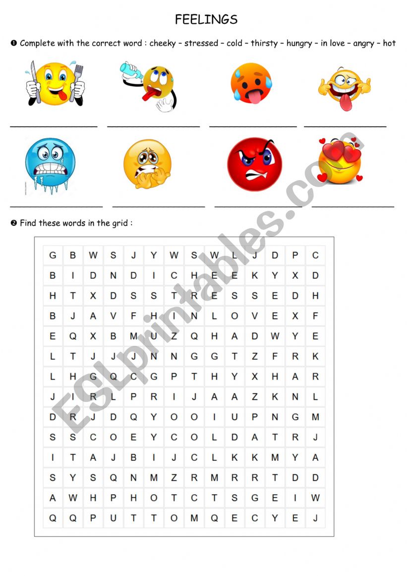 Feelings - wordsearch - vocabulary