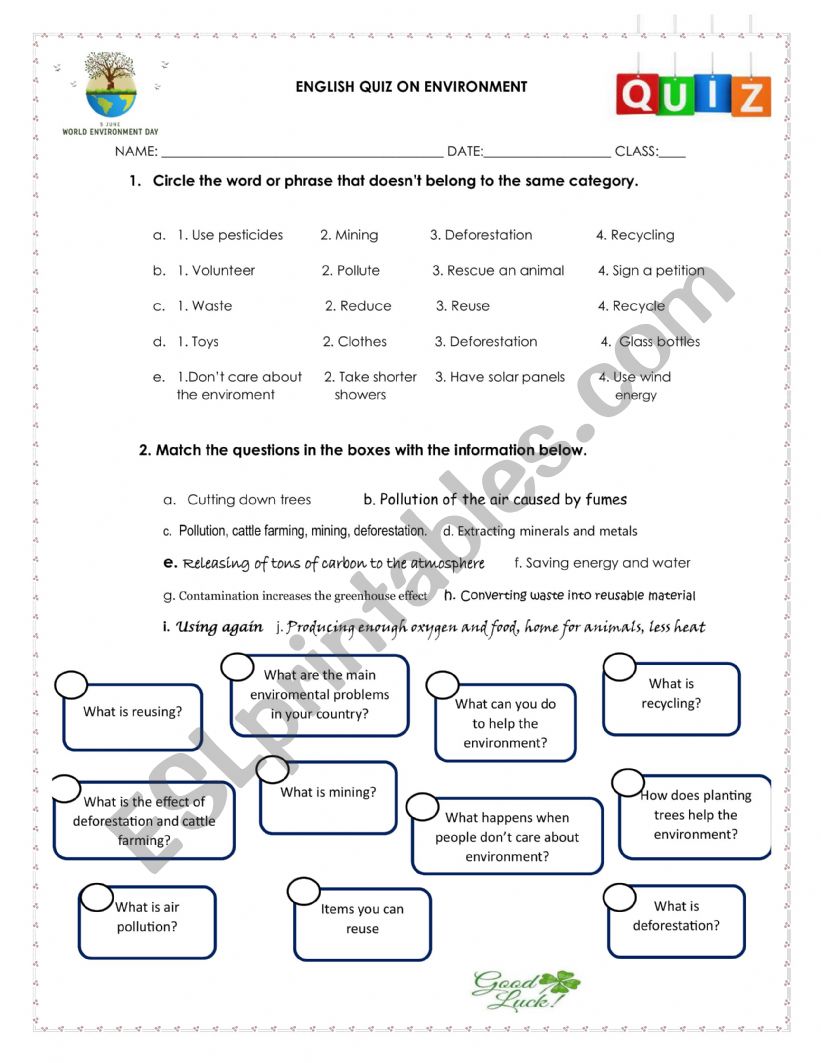 Environment Quiz worksheet