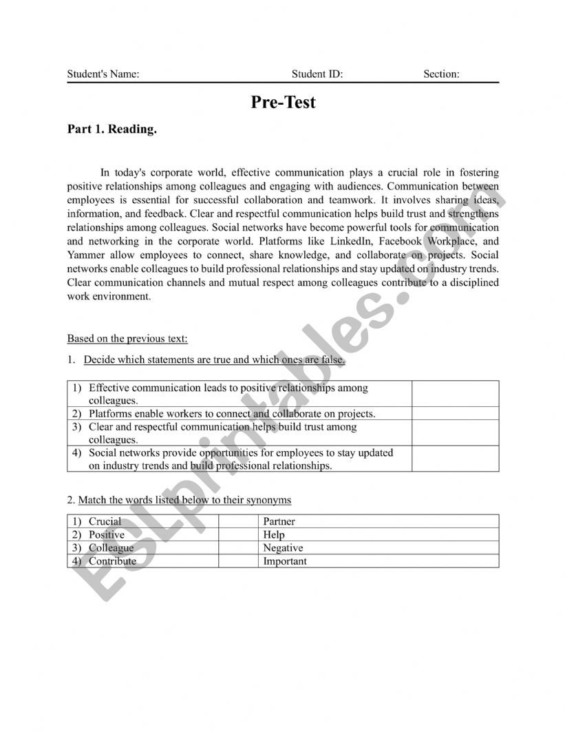 communication and technology worksheet
