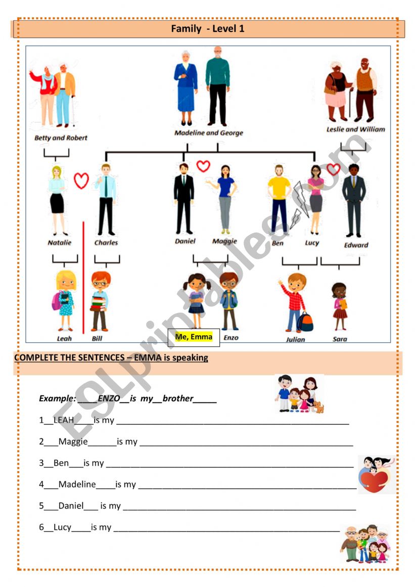 Family level 1 worksheet