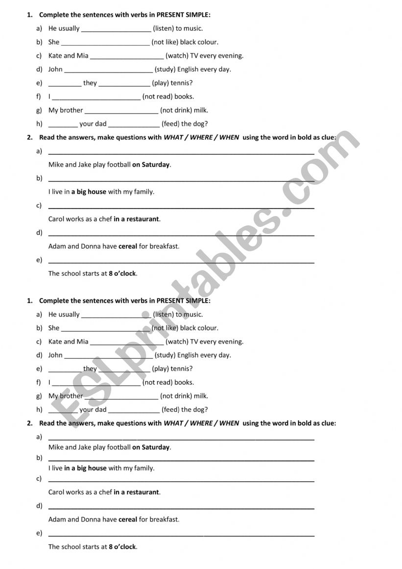 Present Simple - Revision worksheet