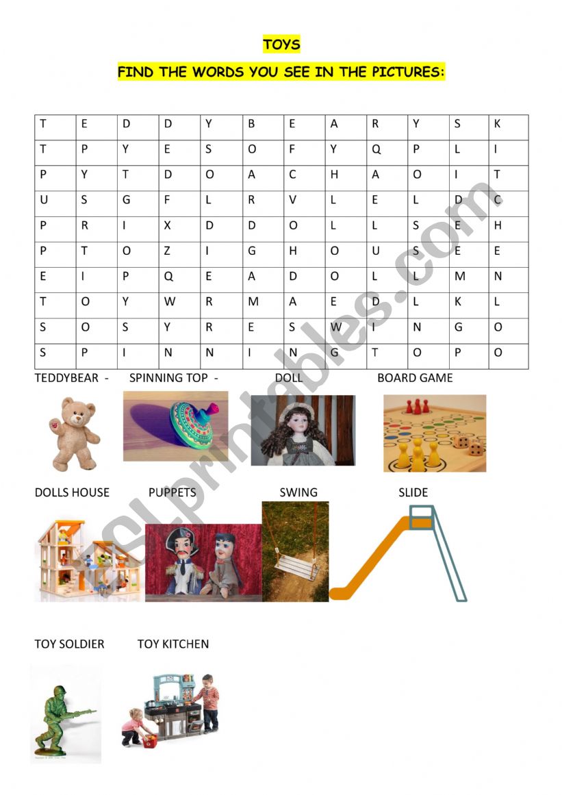 TOYS - WORDSEARCH + KEY worksheet