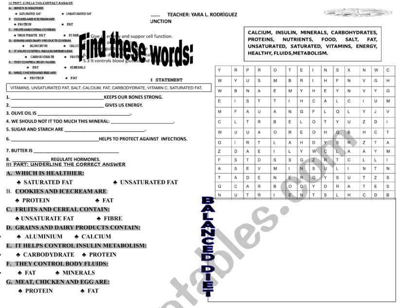 NUTRITION WORKSHOP  worksheet