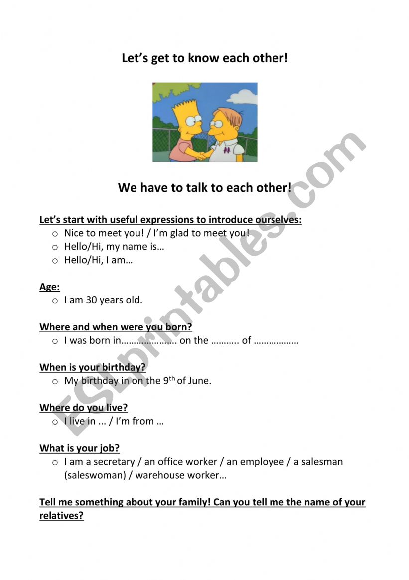 lets get to know each other worksheet
