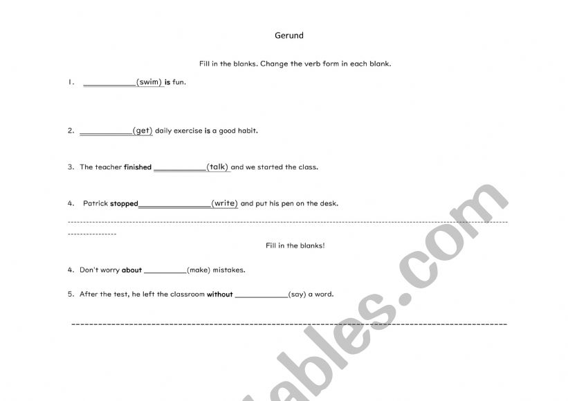 Gerund Practice sheet worksheet