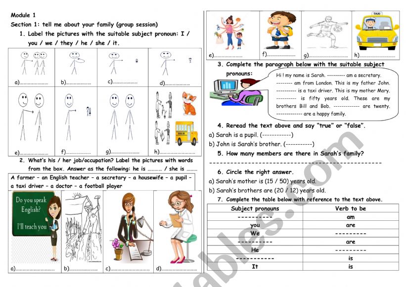 section 1 tell me about your family group session 7th form