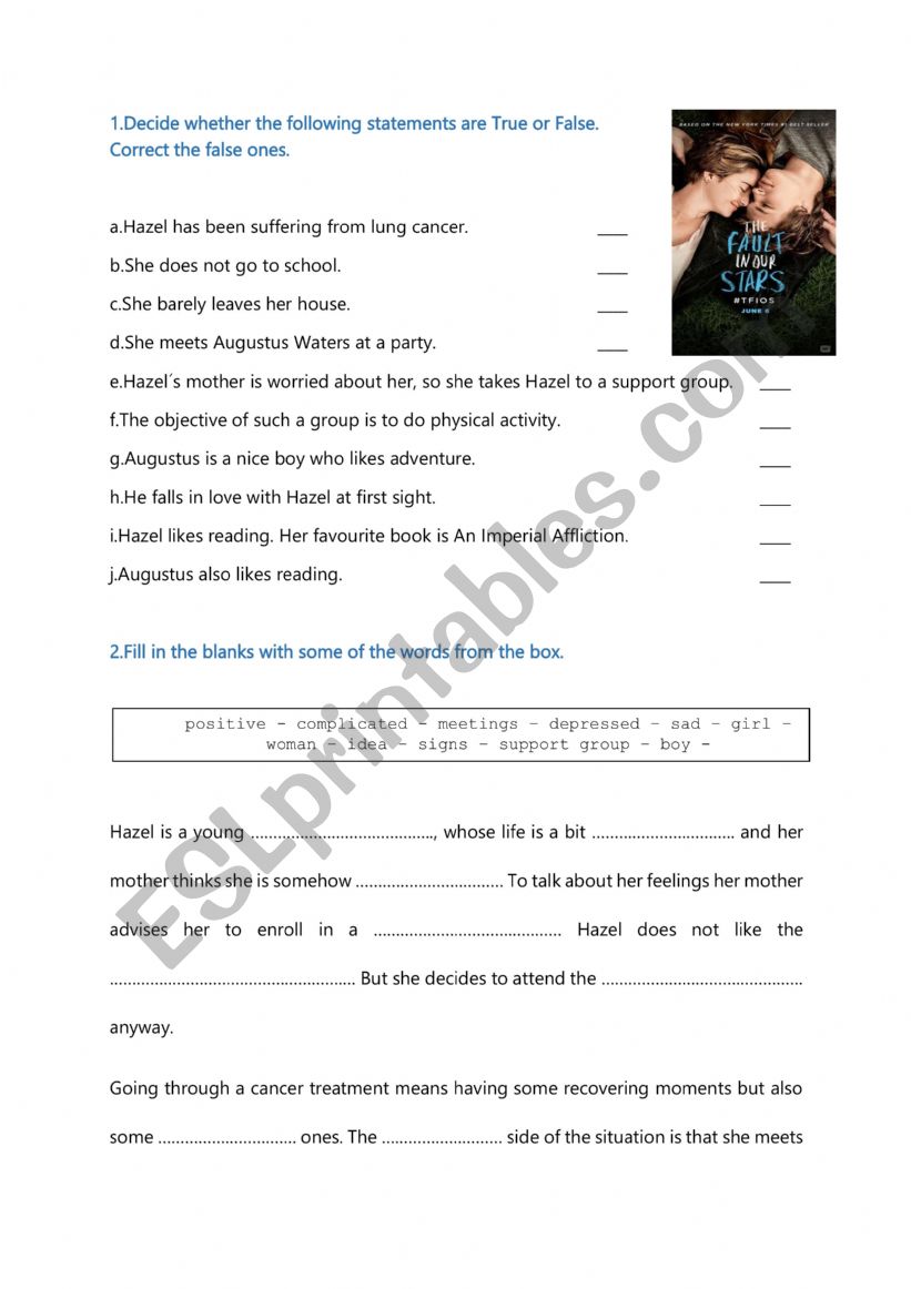 THE FAULT IN OUR STARS worksheet