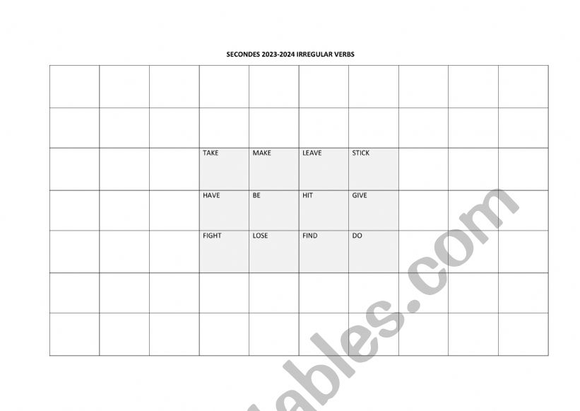 irregular verbs  worksheet