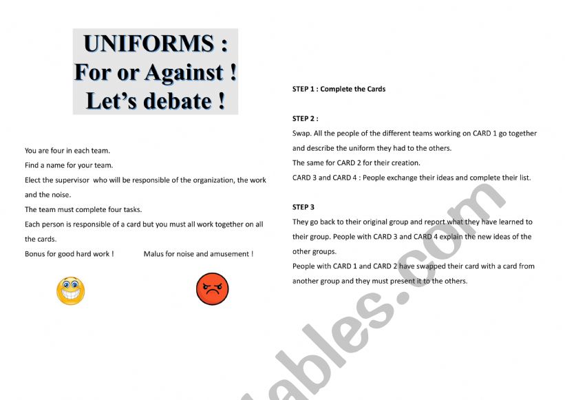 UNIFORMS: FOR OR AGAINST? worksheet