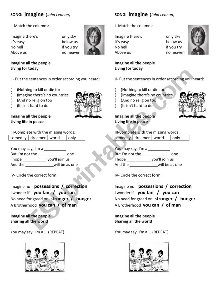 song Jhon Lenon worksheet