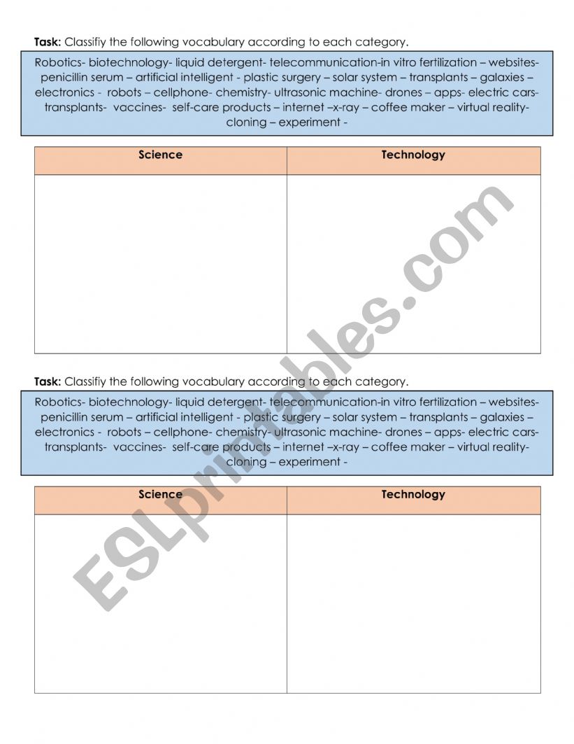 Science and Technology worksheet