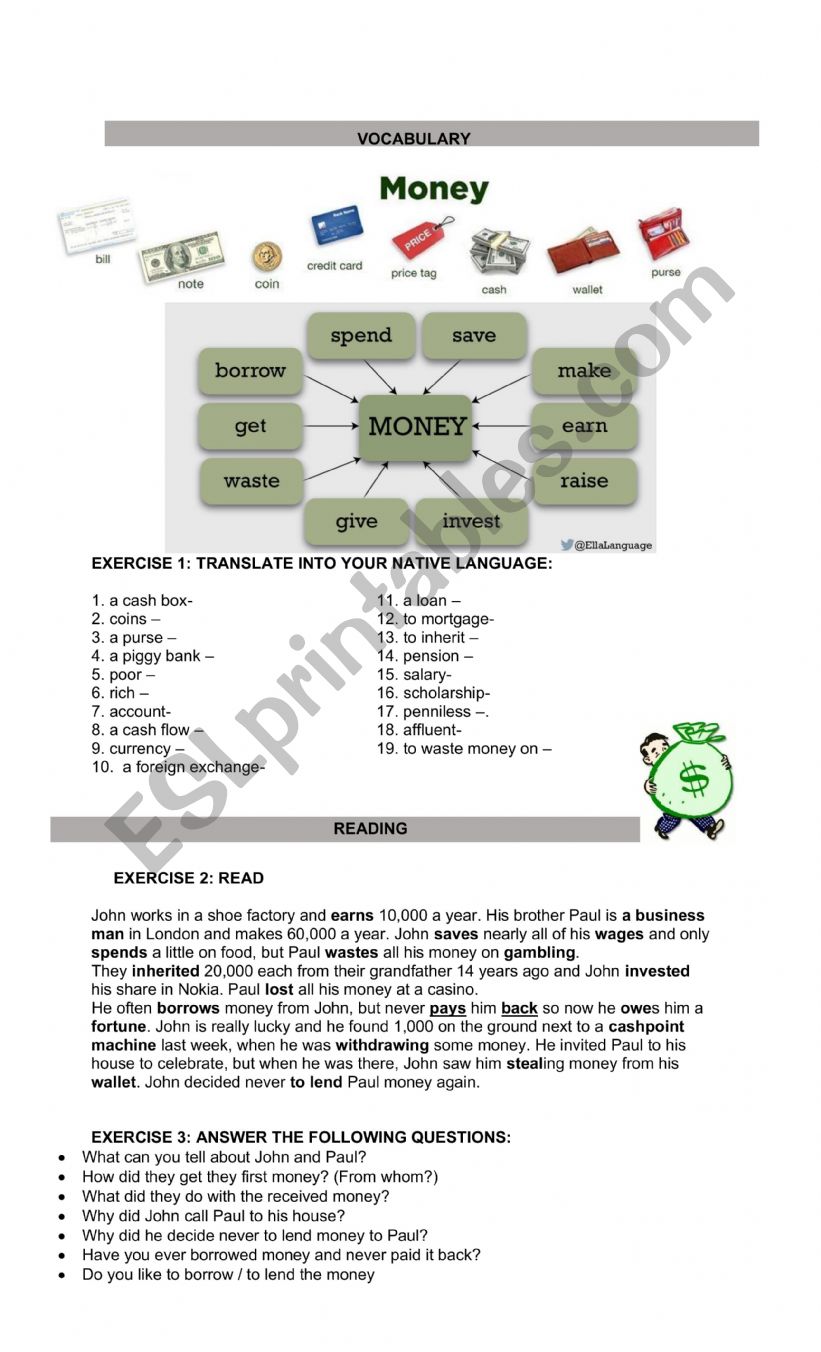 money worksheet