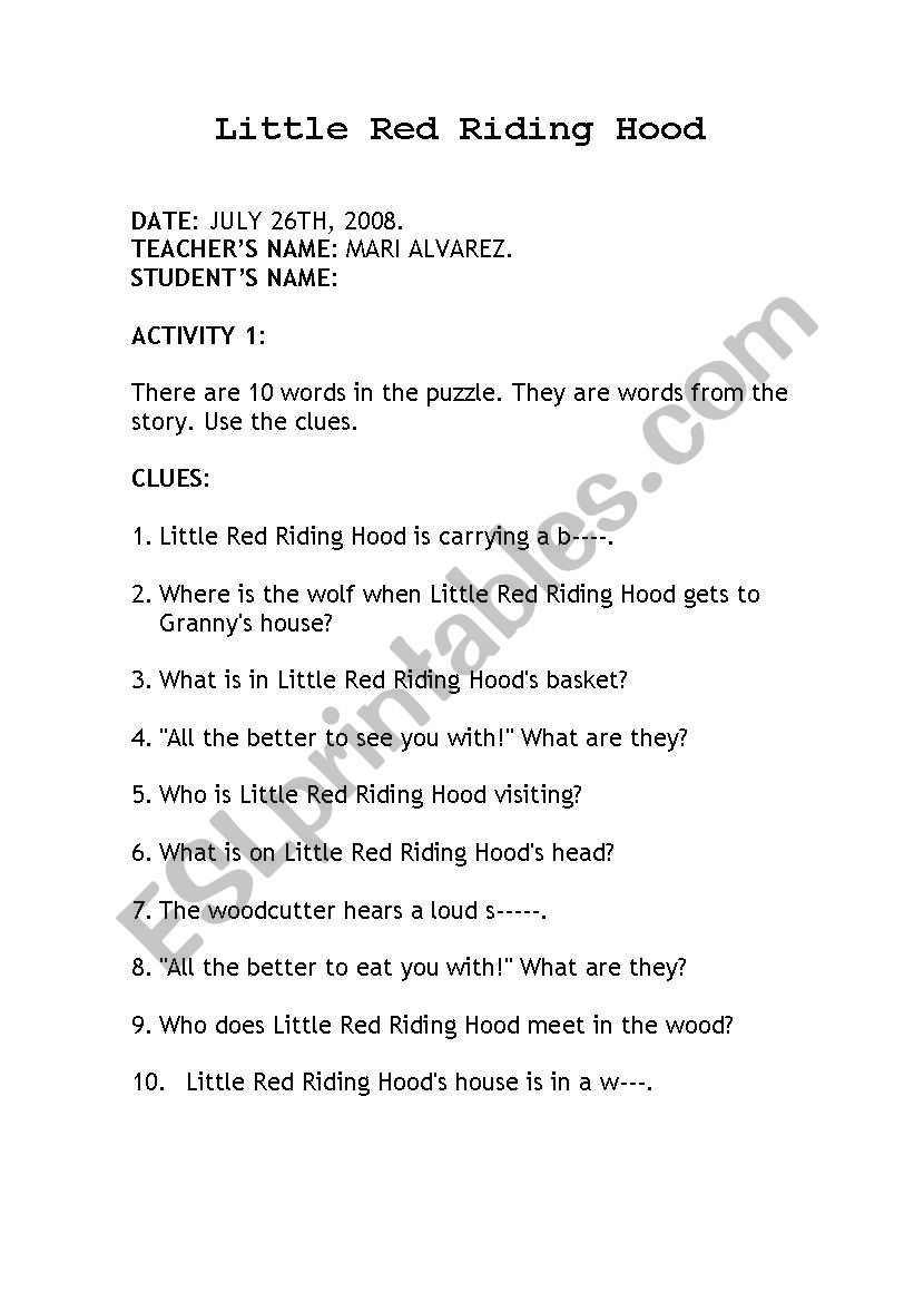 Riding Hood worksheet