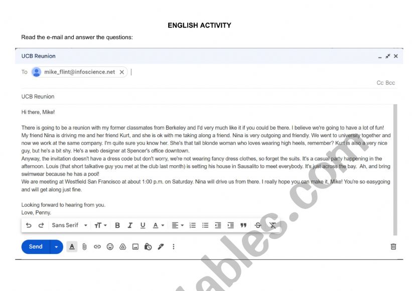 Write an e-mail  worksheet