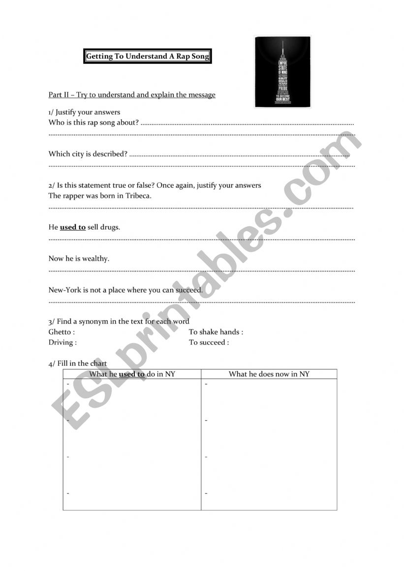 Empire state of mind analysis worksheet