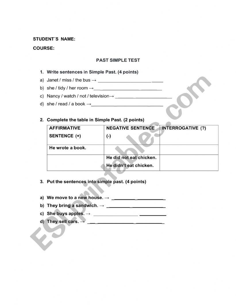 PAST SIMPLE worksheet