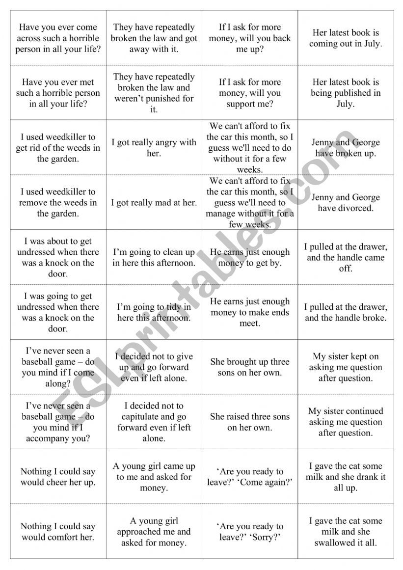 Paraphrasing task (phrasal verbs)