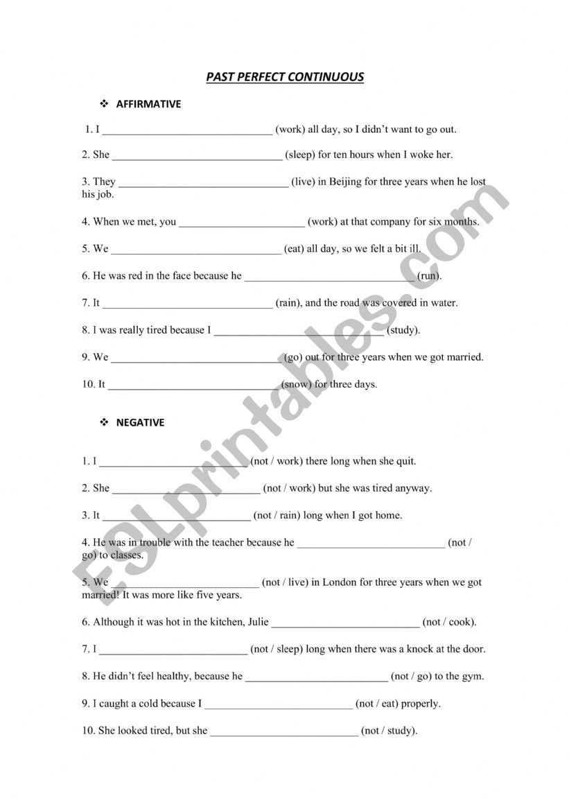 Past Perfect Continuous worksheet
