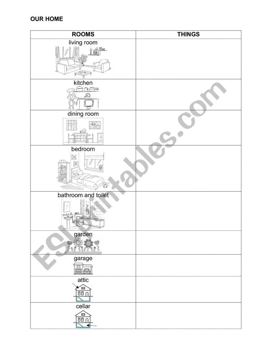 Rooms in the house worksheet